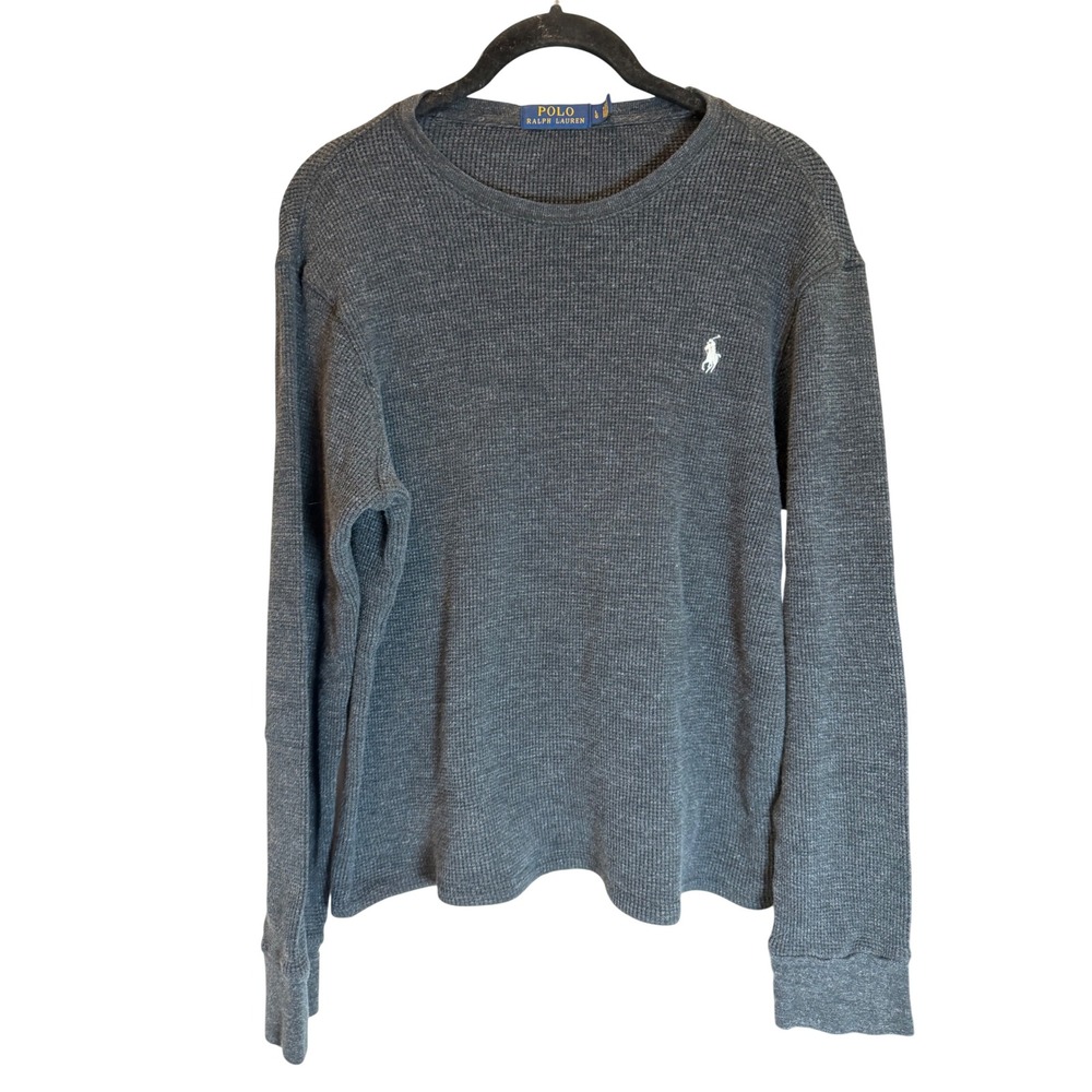 Polo Ralph Lauren Mens L Gray Waffle Knit Thermal Long Sleeve Shirt Pony Logo